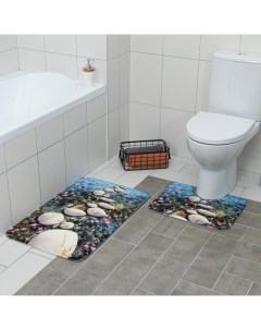 Набор ковриков для ванны и туалета Галька 2 шт 79x50 50x39 см Доляна