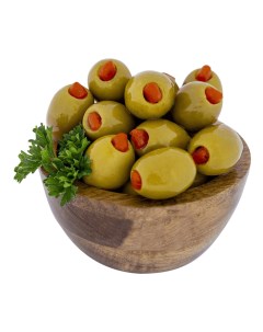 Оливки зеленые средние без косточки фаршированные красным перцем в рассоле Olymp