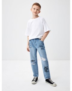 Рваные джинсы Relaxed fit с принтом для мальчиков Sela