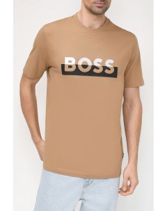 Хлопковая футболка с принтом логотипа Boss