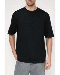Хлопковая футболка с тисненым логотипом бренда Hugo