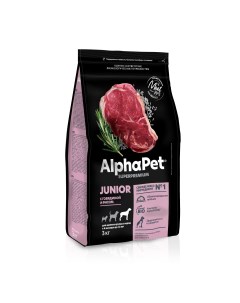 Junior Корм сух говядина с рисом д щенков крупных пород с 6 мес до 1 5лет 3кг Alphapet