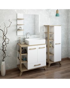 Мебель для ванной комнаты Ингрид 80 см напольная белая вяз швейцарский Sanflor