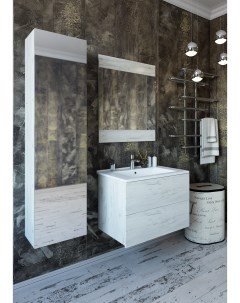 Мебель для ванной комнаты Чикаго 75 см подвесная дуб крафт белый Sanflor