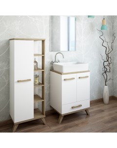 Мебель для ванной комнаты Ингрид 60 см напольная белая вяз швейцарский Sanflor