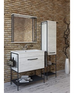 Мебель для ванной комнаты Бруклин 87 см напольная дуб крафт черная Sanflor