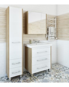 Мебель для ванной комнаты Ларго 80 см напольная швейцарский вяз белая Sanflor