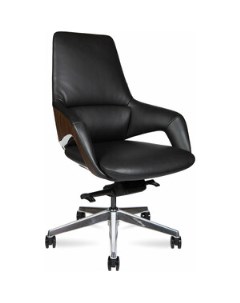 Офисное кресло Шопен LB FK 0005 B black leather черная кожа алюминий крестовина Norden