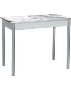 Стол обеденный Нью Йорк раздвижной с фотопечатью бетон белый белый мрамор опора круглая серебристый  Katrin