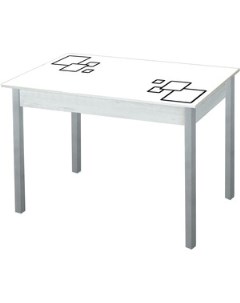 Стол обеденный Альфа с фотопечатью бетон белый квадраты на белом опора квадро серебристый металлик Katrin