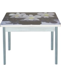 Стол обеденный Симпл поворотно раскладной с фотопечатью бетон белый орхидея на черных камнях опора к Katrin