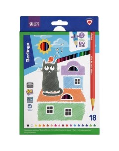 Карандаши цветные SuperSoft Жил был кот трехгранные 18 цветов Berlingo
