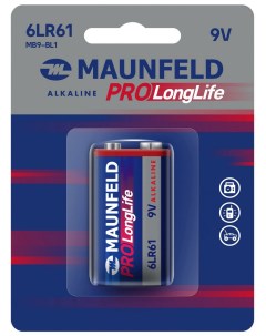 Батарейка аккумулятор и зарядное устройство для него PRO Long Life Alkaline 9V 6LR61 MB9 BL1 блистер Maunfeld