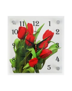 Часы Тюльпаны на белом фоне 27х28х6 см Рубин