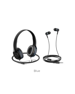 Наушники W24 Enlighten headphones with mic set Blue Hoco