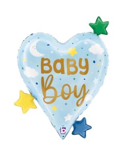 Шар фольгированный 25 Малыш мальчик звёздочки сердце цвет голубой Grabo