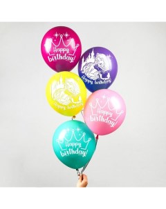 Воздушные шары Happy Birthday Принцессы Дисней корона набор 5 шт Disney