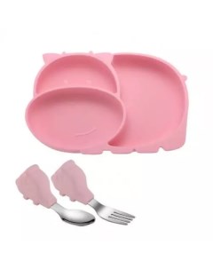 Набор для кормления 233 тарелка бегемот розовый Play kid
