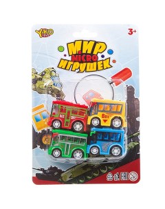 Набор инерц автобусов 4 шт серия Мир micro Игрушек CRD 13 5х20 см арт M7618 1 Yako toys