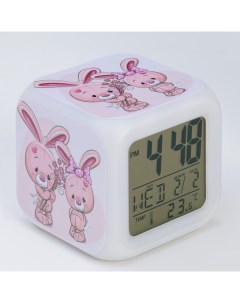 Часы настольные электронные Зайка с подсветкой будильник термометр календарь 8х8 см Nobrand