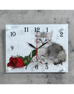 Часы настенные Животный мир Котенок и роза 30х40 см Рубин