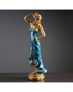 Фигура Девушка с розой бронза синее платье 15х20х55см Хорошие сувениры