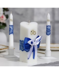 Набор свечей Кружевной с бантиком синий домашний очаг 6 8х15см родительские 1 8х17 5см Мастерская «свечной двор»