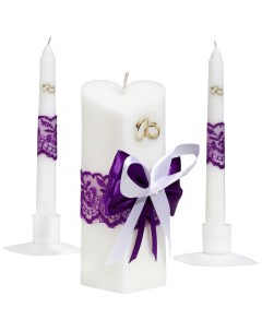 Набор свечей Кружевной с бантиком фиолетовый домашний очаг 6 8х15см родительские 1 8х17 5 Мастерская «свечной двор»