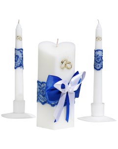 Набор свечей Кружевной с бантиком синий домашний очаг 6 8х15см родительские 1 8х17 5см Мастерская «свечной двор»