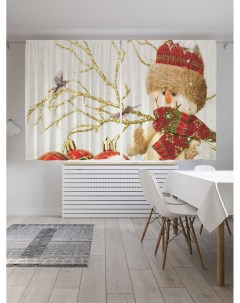 Классические шторы Милый снеговик серия Oxford DeLux 2 полотна 145x180 см Joyarty