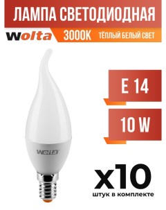 Лампа светодиодная E14 10W C37 3000K арт 767908 10 шт Wolta