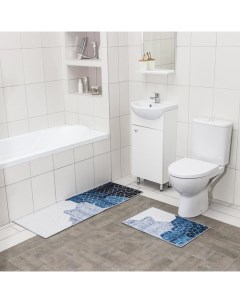 Набор ковриков для ванны и туалетаГалилео 2 шт 45x120 40x60 см синий Доляна