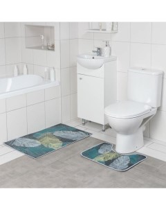 Набор ковриков для ванны и туалета Перышки 2 шт 50x80 50x40 см Доляна