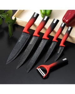 Набор ножей Devil 6 предметов 5 ножей овощечистка в комплекте цвет чёрно красный Nobrand