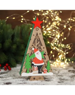 Фигурка новогодняя свет Дед Мороз в лесу с подарками в ёлочке 15 5х30 см Зимнее волшебство