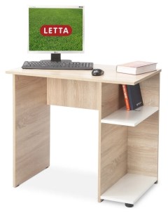 Стол компьютерный письменный рабочий Лайт с 2 полками Дуб сонома Белое гладкое Letta