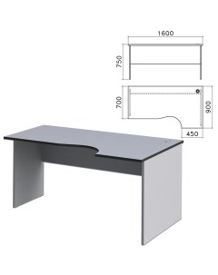 Стол письменный эргономичный 1600х900х750 мм правый цвет серый СМ6 11 Монолит