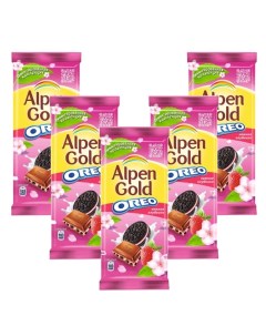 Молочный шоколад OREO Клубника и печенье Флоу пак 5шт 90гр Alpen gold