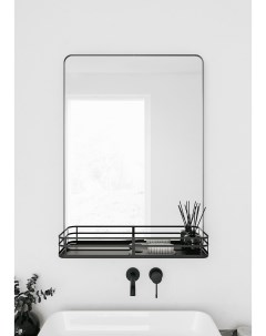 Зеркало с полкой для ванной 50х70 см металл черн Ulitka