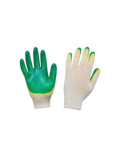 Перчатки защитные хлопковые с двойным латексным покрытием белые зеленые 13 класс размер Ооо дельта