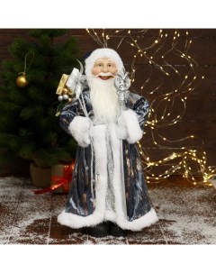 Дед Мороз В серо синей шубе с посохом и подарками 23х45 см Зимнее волшебство