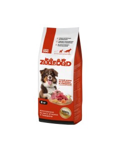Корм сухой для собак средних пород полнорационный ягненок говядина морковь 8 кг Zoofood