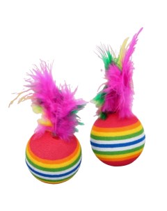 Набор игрушек для кошек Полосатые шарики с перьями в ассортименте 3 8 см Пижон