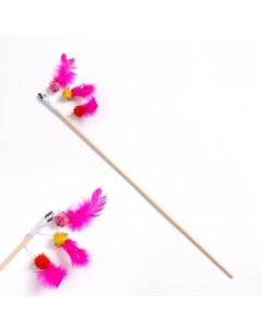 Дразнилка удочка Салют из перьев с шариками на деревянной палочке микс цветов Пижон