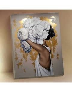 Картина по номерам с поталью 40 x 50 см Девушка с пионами 17 цветов Molly
