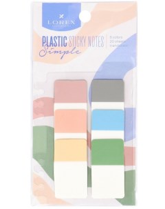 Клейкие закладки пластиковые Plastic Simple 6 цветов пастель по 20л 45х25мм Lorex