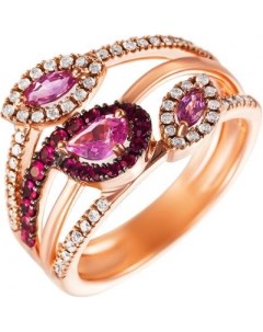 Кольцо с сапфирами рубинами и бриллиантами из красного золота Джей ви