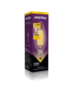 Лампа светодиодная E14 свеча C37 8Вт 3000K теплый свет 750лм филаментная SBL C37F 8 30K E14 Smartbuy