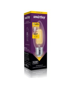 Лампа светодиодная E27 свеча C37 8Вт 3000K теплый свет 750лм филаментная SBL C37F 8 30K E27 Smartbuy