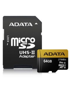 Карта памяти 64Gb microSDXC Premier ONE Class 10 UHS II U3 адаптер Adata